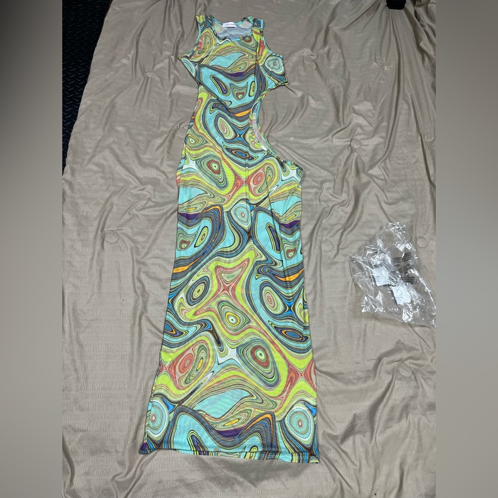 NWT Dolls Kill Jade Sound The Sirens Mesh Maxi Dress Large Tie Dye